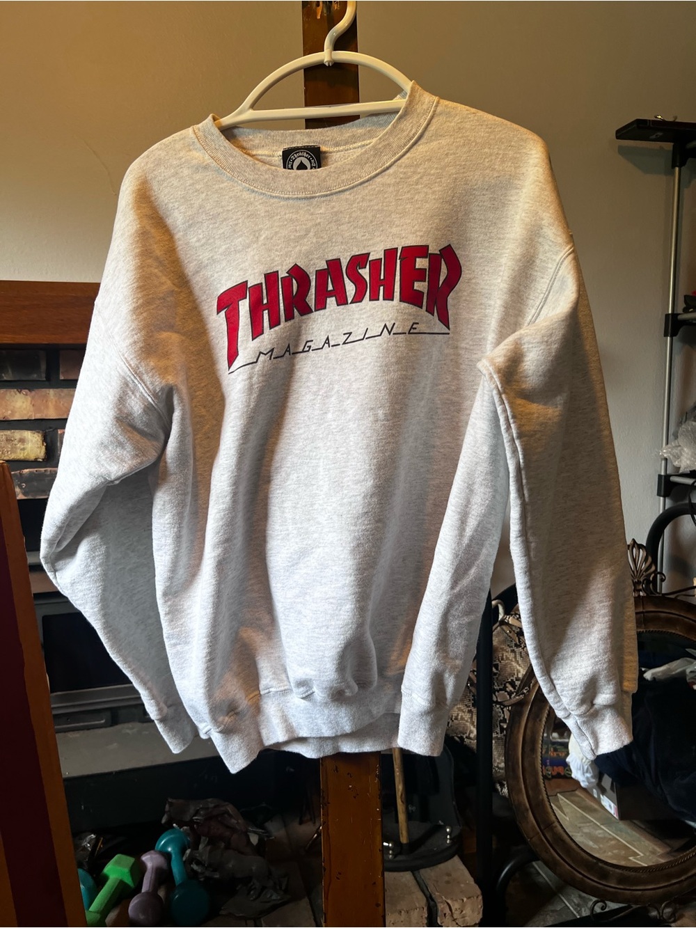 Thrasher Gray Crewneck Sweatshirt with Red Logo